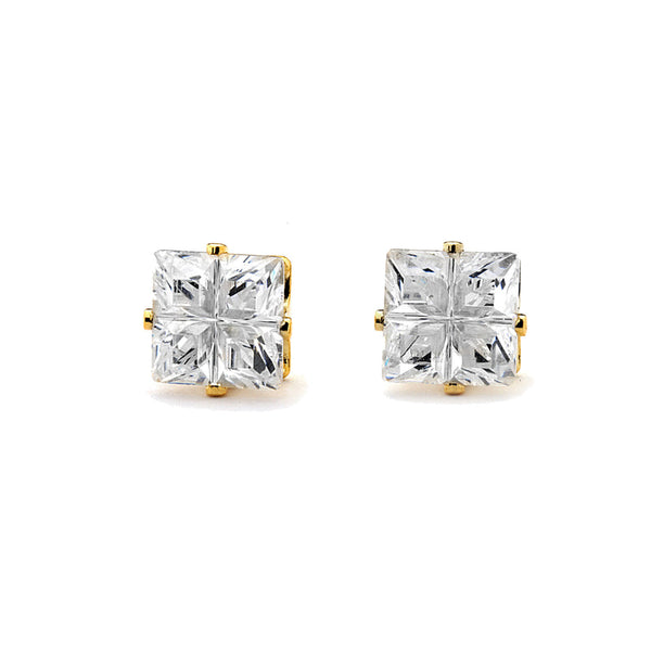 JOY JEWELRY - Square Gold Cubic Zirconia Stud Earrings (T11)