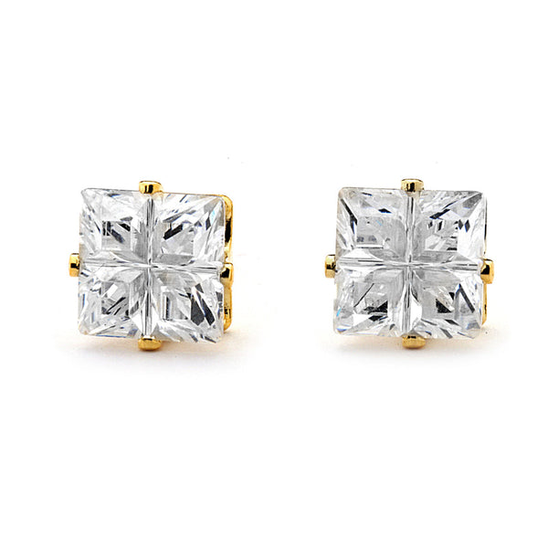 JOY JEWELRY - Square Gold Cubic Zirconia Stud Earrings (T15)