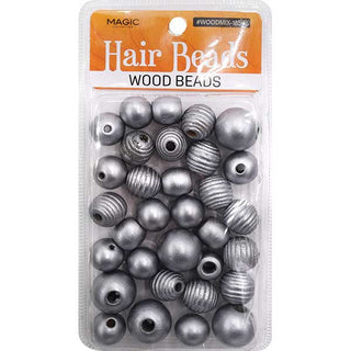 MAGIC COLLECTION - Hair Beads Wood Beads SILVER #WOODMIX-18SIL
