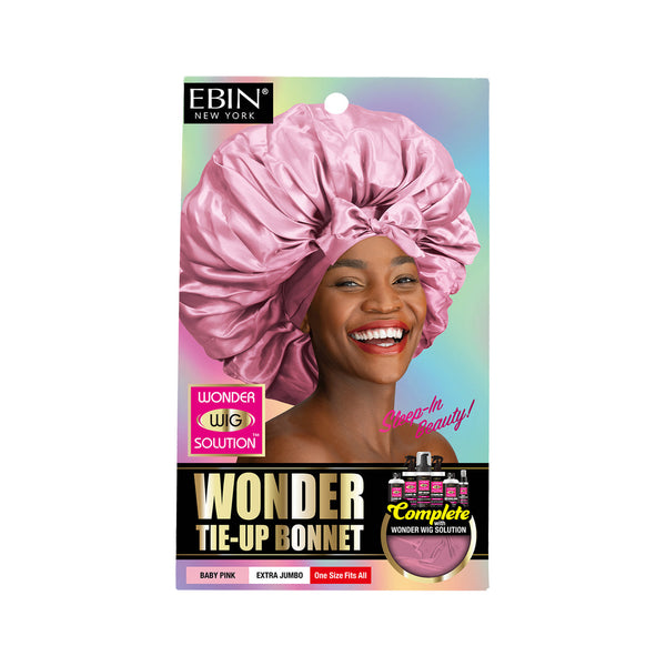 EBIN - WONDER WIG SOLUTION TIE UP BONNET EXTRA JUMBO BABY PINK