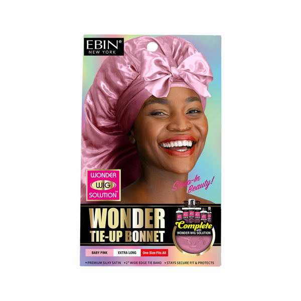 EBIN - WONDER WIG SOLUTION TIE UP BONNET EXTRA LONG BABY PINK