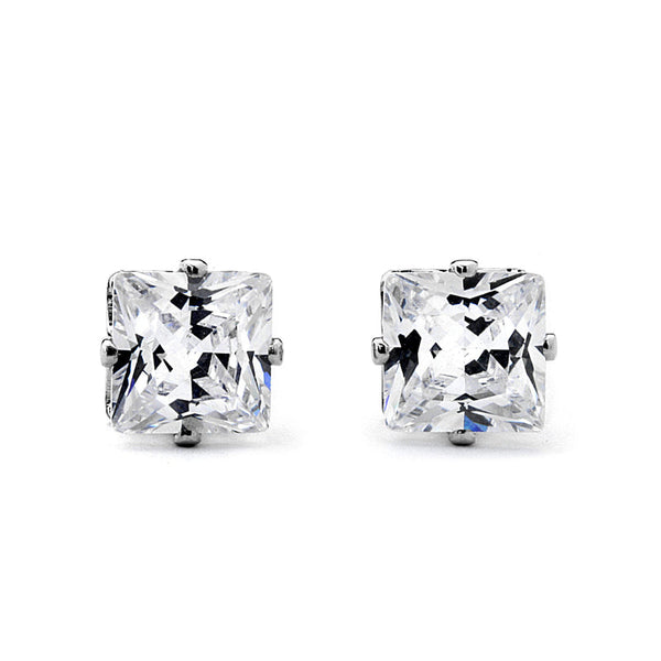 JOY JEWELRY - Silver Cubic Zirconia Square Earrings (Z09)