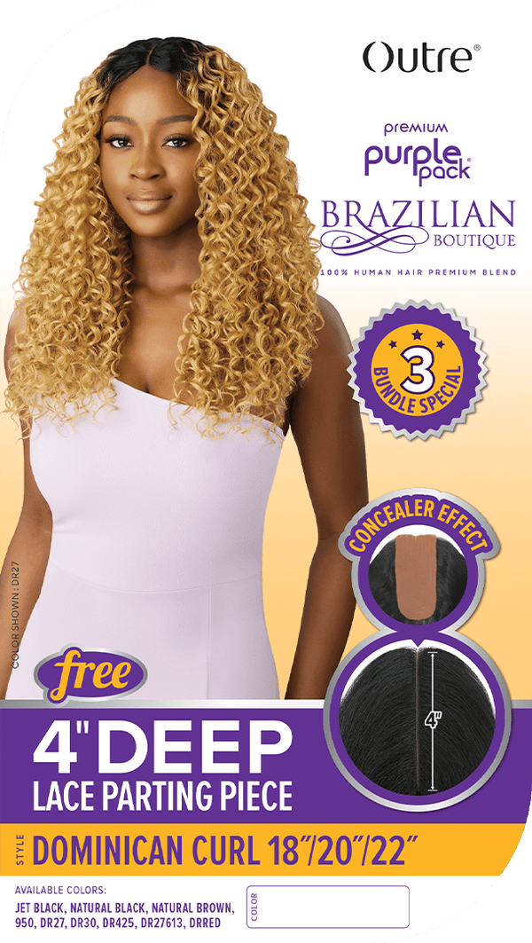 OUTRE - PURPLE PACK BRAZILIAN BOUTIQUE - DOMINICAN CURL 18"20"22" + DEEP LACE PARTING CLOSURE