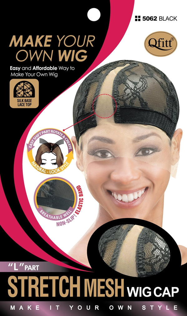 Qfitt - Stretch "L" Part Wig Cap BLACK