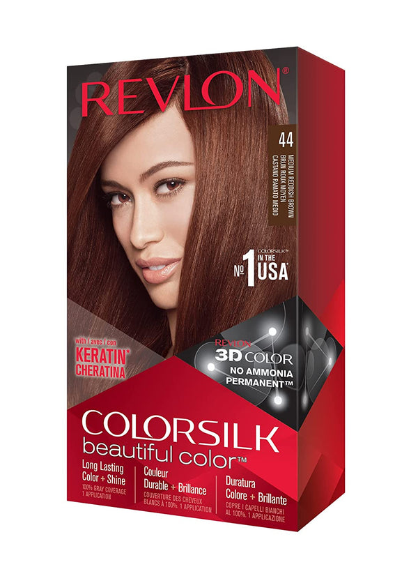 REVLON - COLORSILK Beautiful Color Permanent Hair Dye Kit 44 MEDIUM REDDISH BROWN