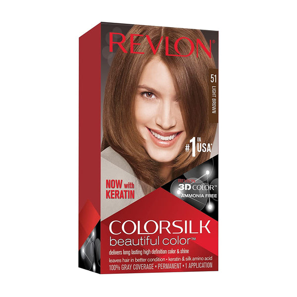 REVLON - COLORSILK Beautiful Color Permanent Hair Dye Kit 51 LIGHT BROWN
