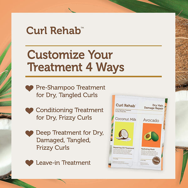 Curl Rehab - Dry Hair, Damage Repair Coconut Milk & Avocado Repairing Oil Treatment and Hydrating Mask
