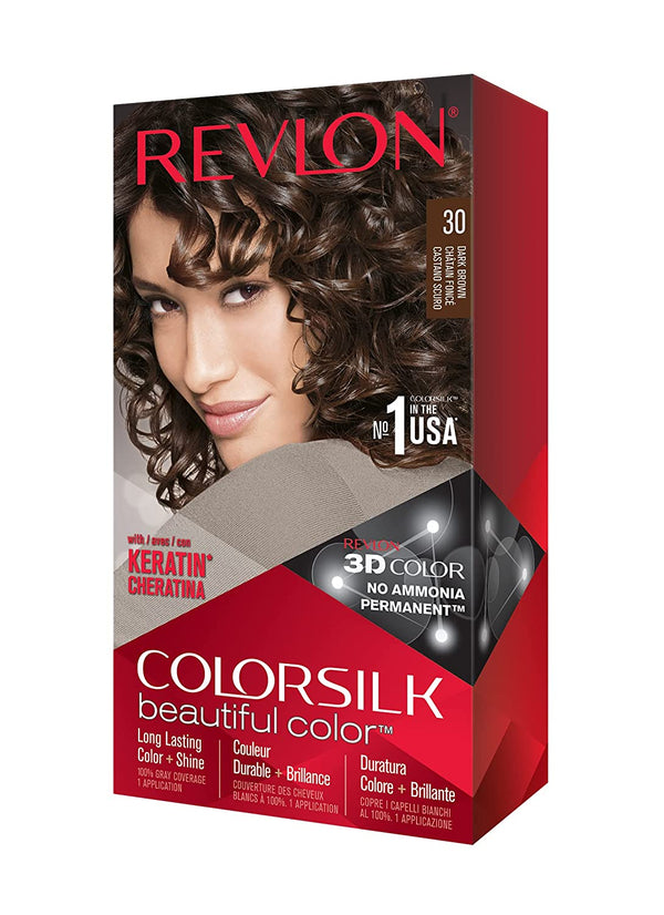 REVLON - COLORSILK Beautiful Color Permanent Hair Dye Kit 30 DARK BROWN