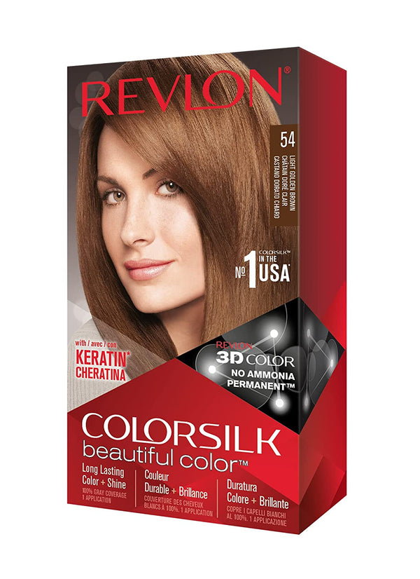 REVLON - COLORSILK Beautiful Color Permanent Hair Dye Kit 54 LIGHT GOLDEN BROWN