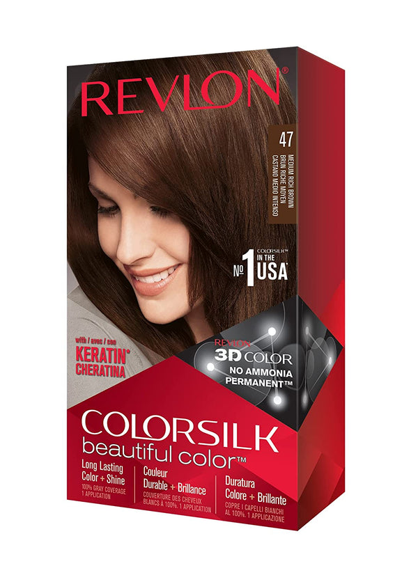 REVLON - COLORSILK Beautiful Color Permanent Hair Dye Kit 47 MEDIUM RICH BROWN