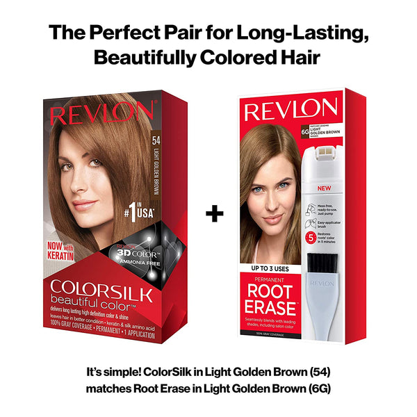 REVLON - COLORSILK Beautiful Color Permanent Hair Dye Kit 54 LIGHT GOLDEN BROWN