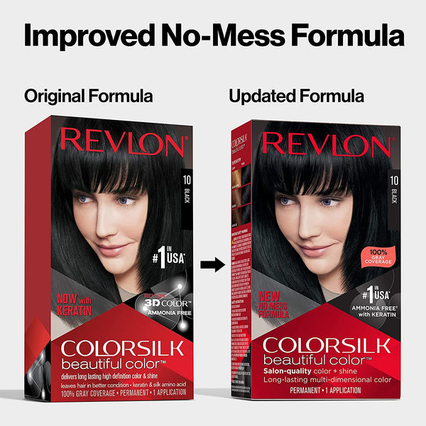 REVLON - COLORSILK Beautiful Color Permanent Hair Dye Kit 10 BLACK