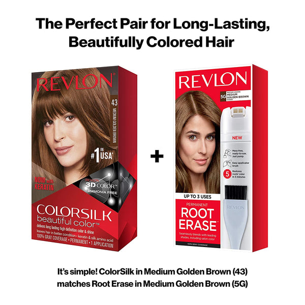 REVLON - COLORSILK Beautiful Color Permanent Hair Dye Kit 43 MEDIUM GOLDEN BROWN