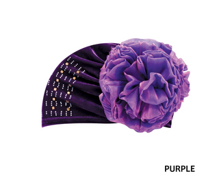Buy purple MAGIC COLLECTION - Fashion Turban Velvet Flower Rhinestone Turban