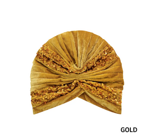 Buy gold MAGIC COLLECTION - Fashion Turban Sequin & Velvet Crinkle Turban