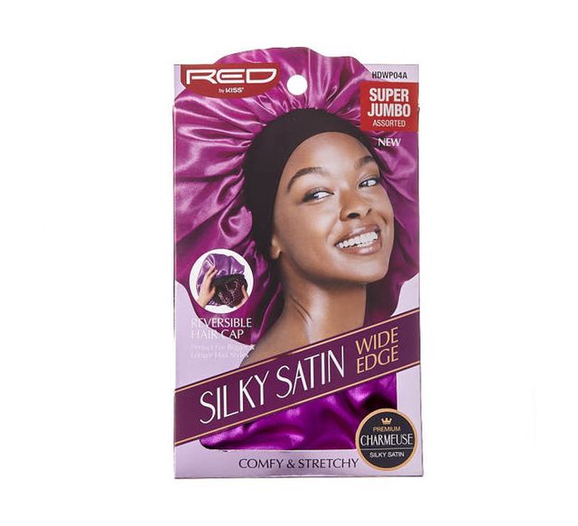 Kiss Colors & Care Silky Satin Reversible Hair Bonnet Cap, Wide Edge, XL,  Black