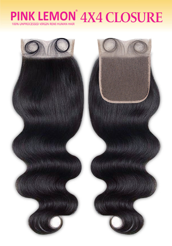 PINK LEMON - 4X4" 15A FULL LACE CLOSURE BODY WAVE (HUMAN)