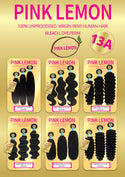 PINK LEMON - 100% 15A VIRGIN HAIR BUNDLE BLEACH, DYE, PERM (LOOSE WAVE)
