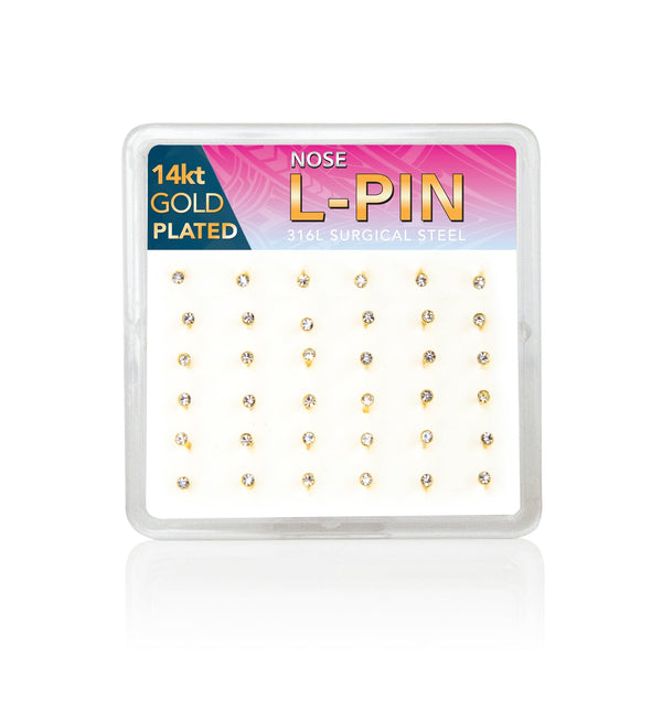 JOY JEWELRY - Gold Nose Stud L-Pin 1 PIECE (LGR20)