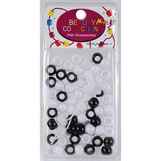 BEAUTY COLLECTION - Small Round Hair Bead 70PCs BLACK/WHITE