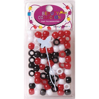 BEAUTY COLLECTION - Small Round Hair Bead 70PCs BLACK/RED/WHITE