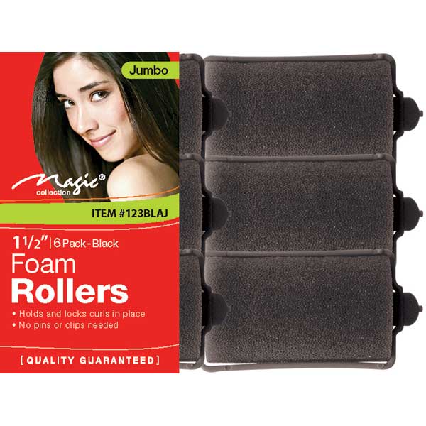 MAGIC COLLECTION - 1 1/2" Foam Rollers 6PCs Jumbo BLACK
