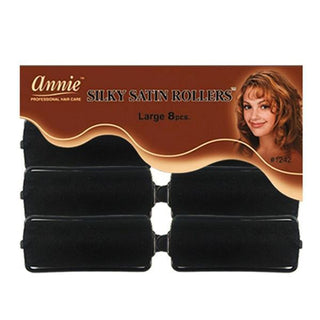 ANNIE - Professional Silky Satin Rollers LARGE BLACK #1242