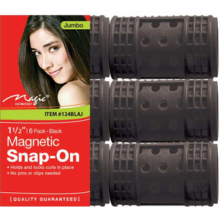 MAGIC COLLECTION - 1 1/2" Magnetic Rollers 6PCs Jumbo BLACK