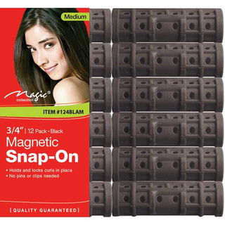 MAGIC COLLECTION - 3/4" Magnetic Rollers 12PCs Medium BLACK