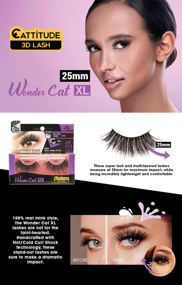 EBIN - WONDER CAT XL 25MM 3D FAUX MINK LASHES - POINSETTIA