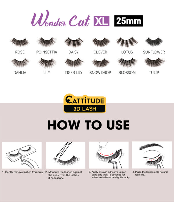 EBIN - WONDER CAT XL 25MM 3D FAUX MINK LASHES - POINSETTIA