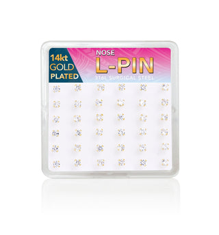 JOY JEWELRY - Gold Nose Stud L-Pin 1 PIECE (LGC25)