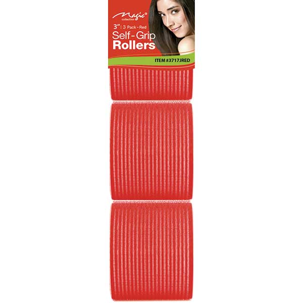 MAGIC COLLECTION - 3" Self-Grip Rollers 3PCs Jumbo RED
