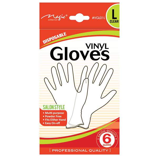 MAGIC COLLECTION - Vinyl Gloves Clear 6PCs LARGE