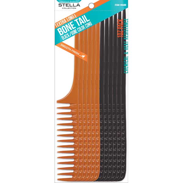 STELLA COLLECTION - Comb Long Bone Tail Comb (Bulk) Black/Bone