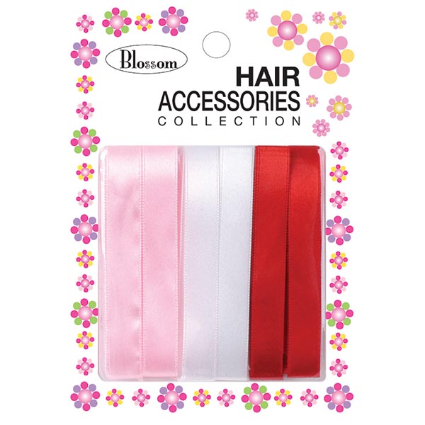 BLOSSOM - Hair Ribbons 6-Line PINK Assorted 8mm