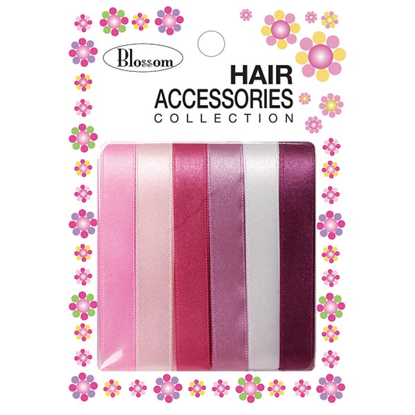 BLOSSOM - Hair Ribbons 6-Line LIGHT PINK Assorted 8mm