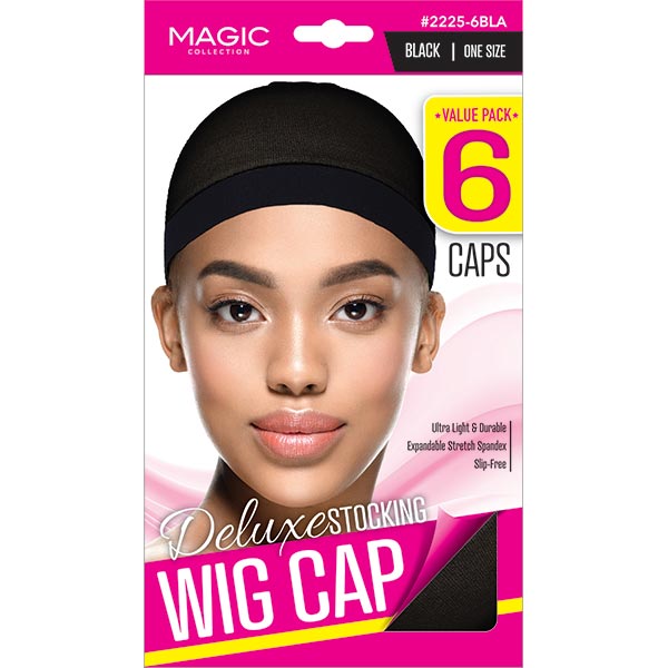 MAGIC COLLECTION - Deluxe Stocking Wig Cap 6PCs BLACK