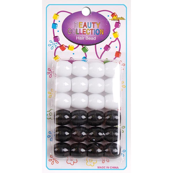 BEAUTY COLLECTION - Plastic Hair Bead 24PCs BLACK/WHITE