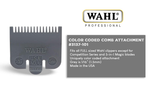 WAHL - Professional Color Coded Comb Attachment #3137-101 - Grey #1/2 - 1/16