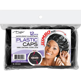 MAGIC COLLECTION - 12PCs Water-Proof Jumbo Plastic Cap BLACK