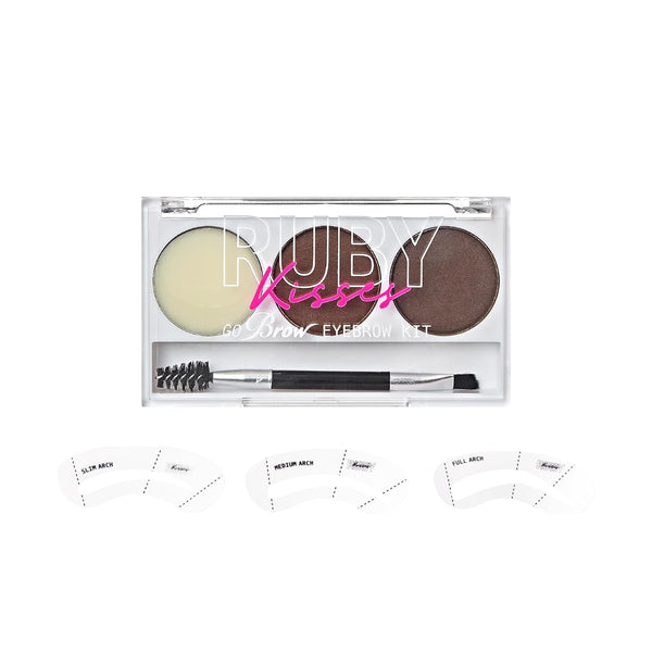 KISS - RUBY KISSES EYEBROW KIT W STENCILS BLACK DARK BROWN