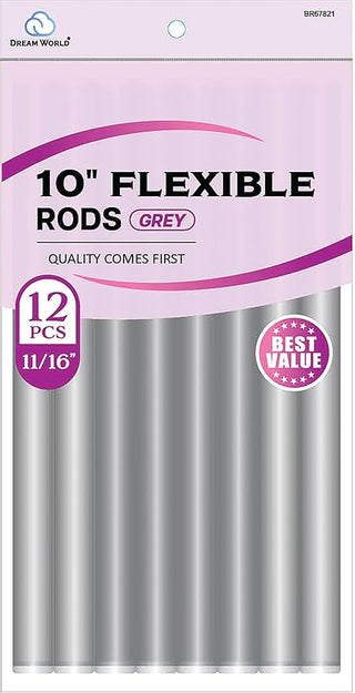 DREAM WORLD - 10" Flexible Rods Grey 12 Pcs 11/16" Pack