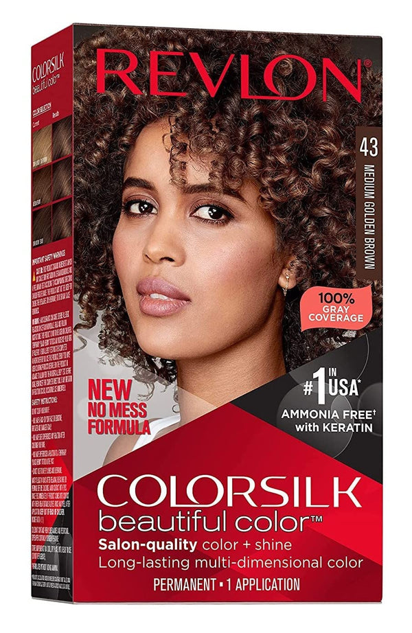 REVLON - COLORSILK Beautiful Color Permanent Hair Dye Kit 43 MEDIUM GOLDEN BROWN