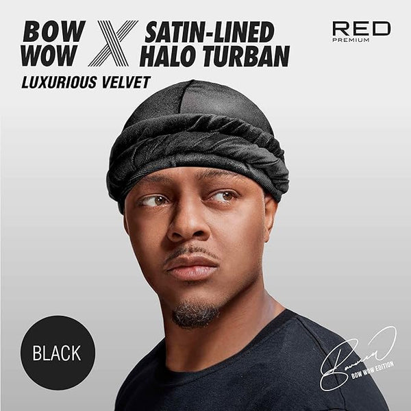 KISS - RED SATIN LINED HALO TURBAN VELVET BLACK