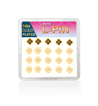 JOY JEWELRY - Gold Nose Stud L-Pin CLOVER 1 PIECE (LGC)