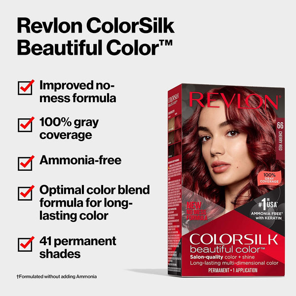 REVLON - COLORSILK Beautiful Color Permanent Hair Dye Kit 66 CHERRY RED