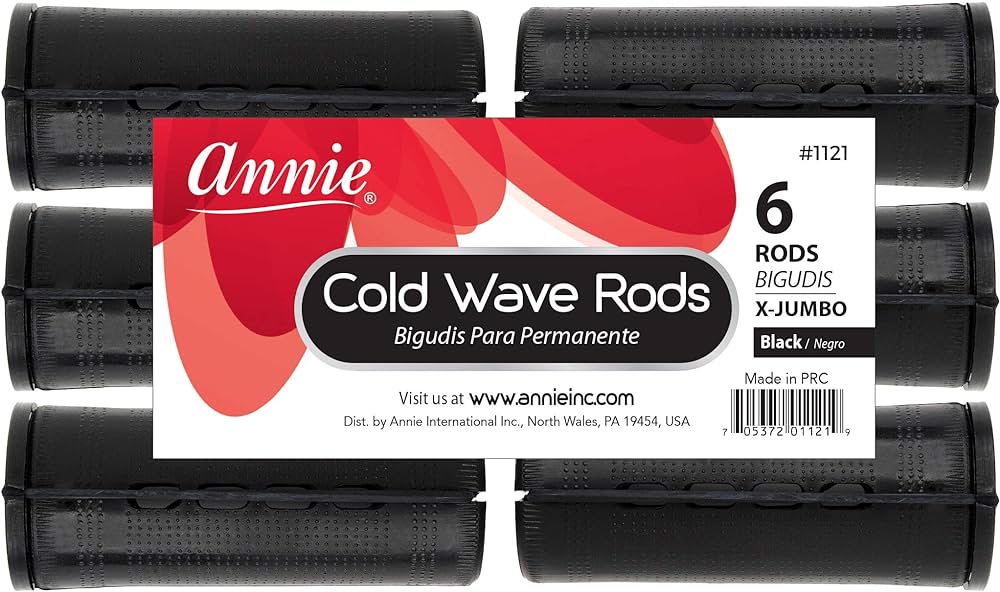 ANNIE - Professional Cold Wave Rods 6 PCs X-LARGE BLACK | Zoe Beauty Supply