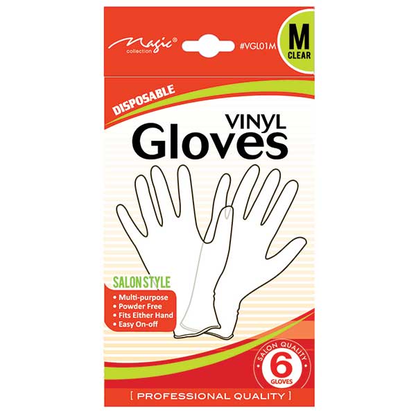 MAGIC COLLECTION - Vinyl Gloves Clear 6PCs MEDIUM