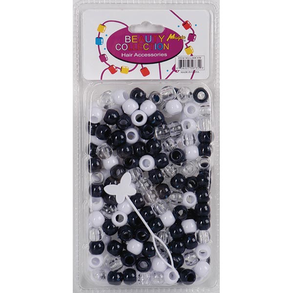 BEAUTY COLLECTION - Large Round Hair Bead 200PCs BLA/WHI/RED